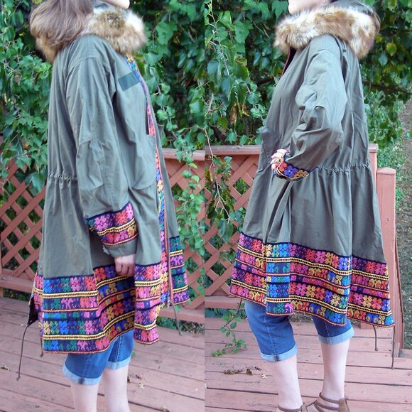 NEW! size L SACAI Green Embroidered Parka Coat - Picture 7 of 16